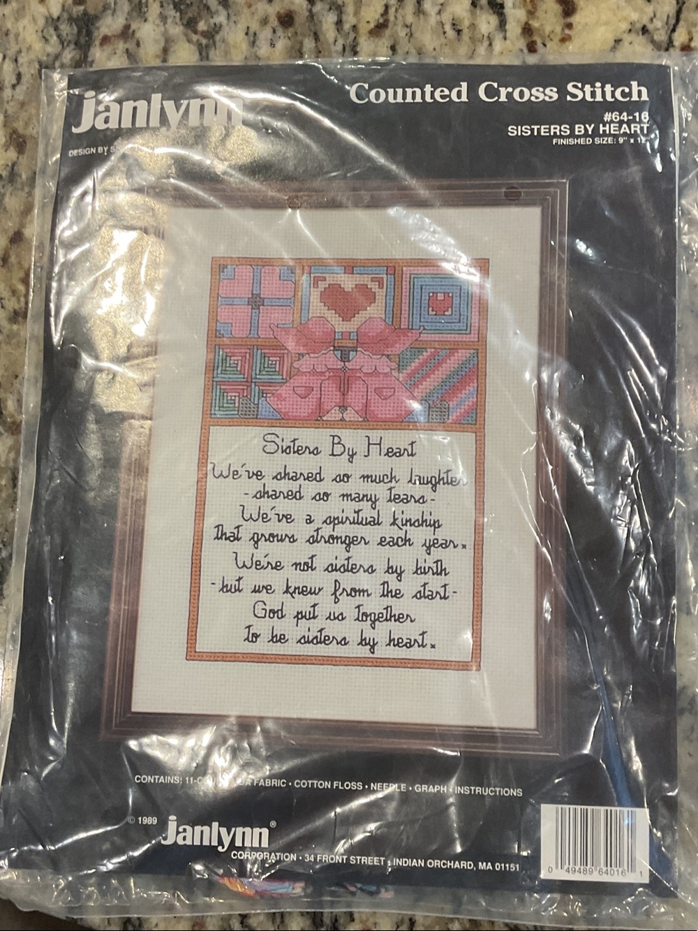 Counted Cross Stitch Kit "Sisters By Heart" - Pink & Blue